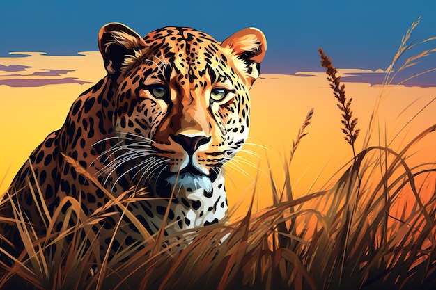 Léopard dans la prairie Animaux sauvages Illustration IA générative