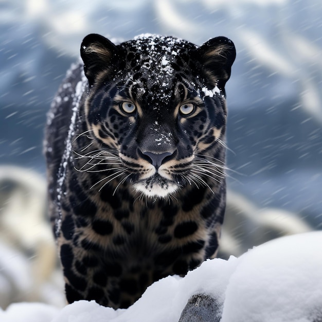 léopard noir dans la neige