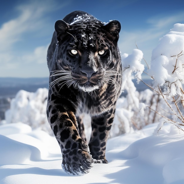 léopard noir dans la neige