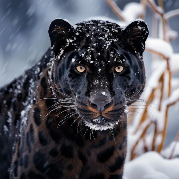 léopard noir dans la neige