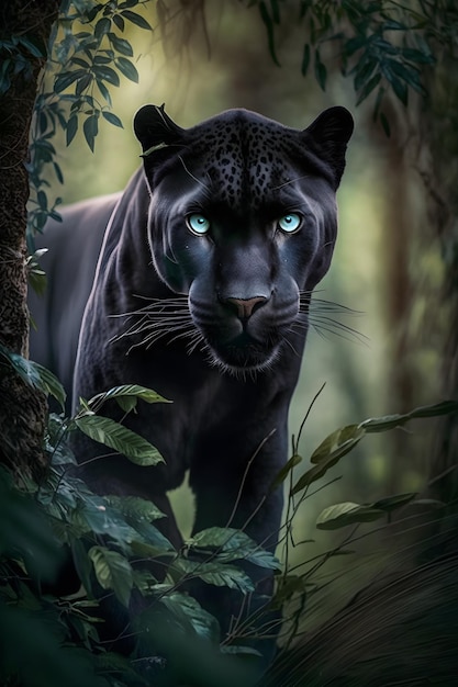 léopard noir en forêt