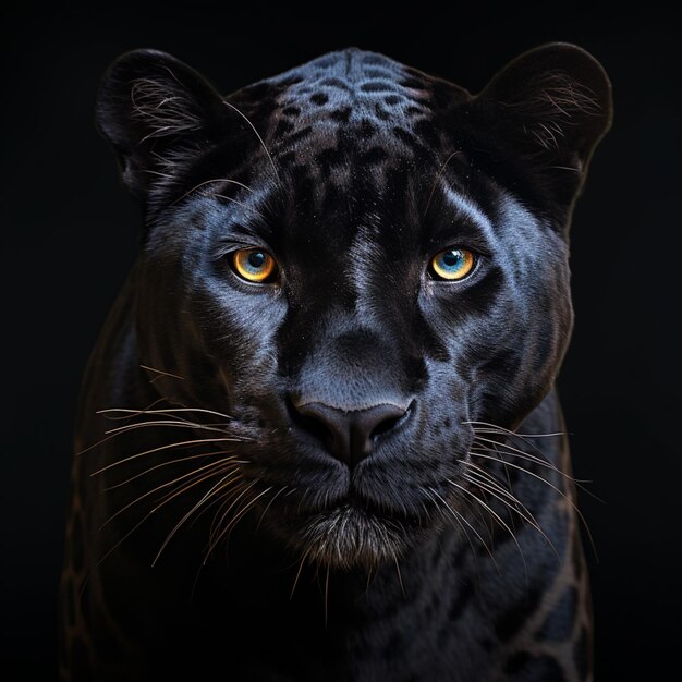 léopard noir à yeux jaunes regardant la caméra générative ai
