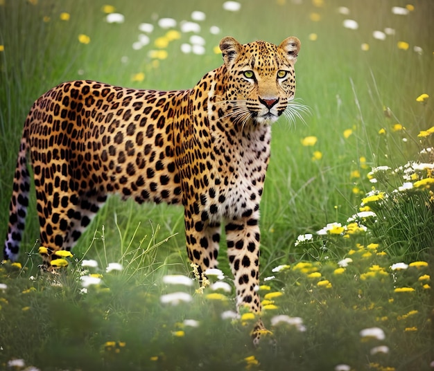 Léopard sauvage dans l'herbe