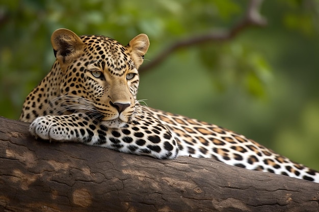 Un léopard se reposant sur une branche d'arbre dans le parc national du serengeti