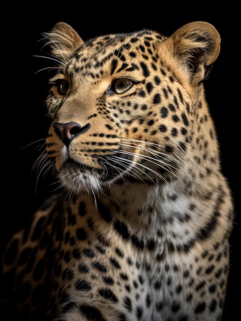 Leopard Studio Shot isolé sur un fond noir clair IA générative