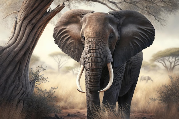 Éléphant d'Afrique dans la savane Créé avec la technologie d'IA générative