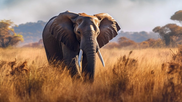 Éléphant d'Afrique marchant dans la savane illustration ai générative