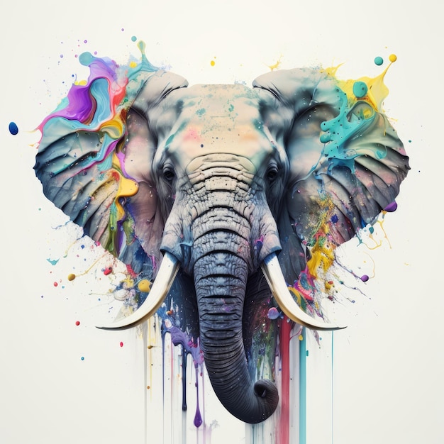 Éléphant coloré sur fond blanc AI générative