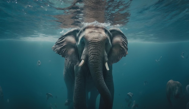 Éléphant dans l'eau générative Ai