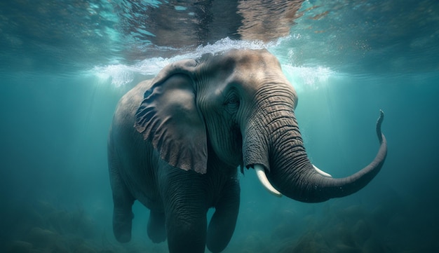 Éléphant dans l'eau générative Ai