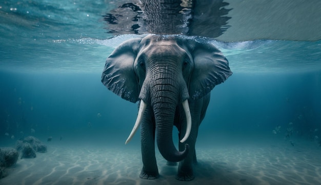 Éléphant dans l'eau générative Ai