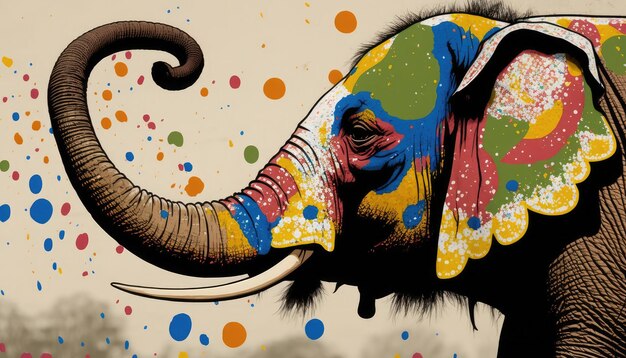 Éléphant décoré avec des images ethniques colorées Festival des couleurs Holi en Inde Éléphant avec motifs