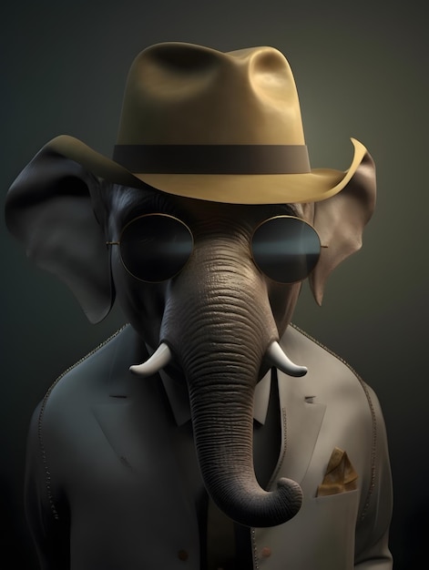 Éléphant gangster avec manteau de costume à la mode généré par l'IA