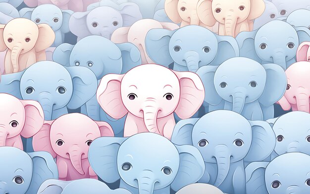 Éléphant mignon japonais motifs répétés style art anime avec des couleurs pastel