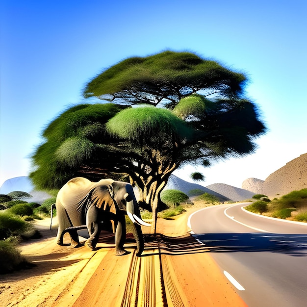 Éléphant sur une route