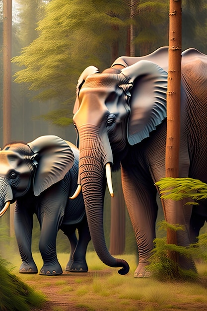 Éléphants dans la forêt