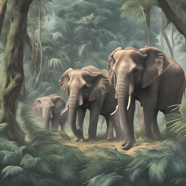 Éléphants dans la jungle