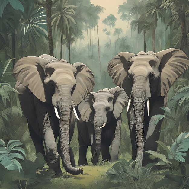 Éléphants dans la jungle