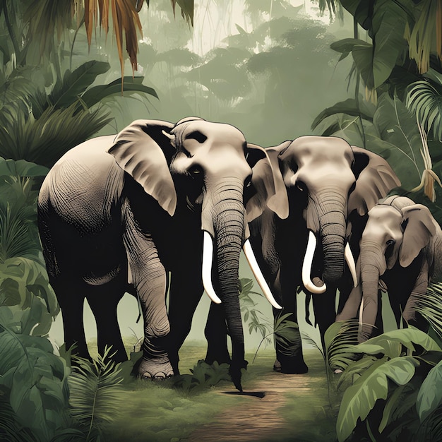 Éléphants dans la jungle