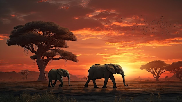 Éléphants dans le paysage