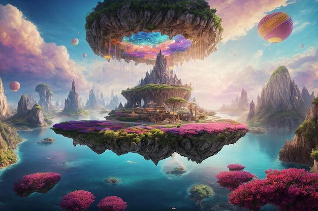 Îles flottantes du métaverse intérieur fantastique royaume Skybound