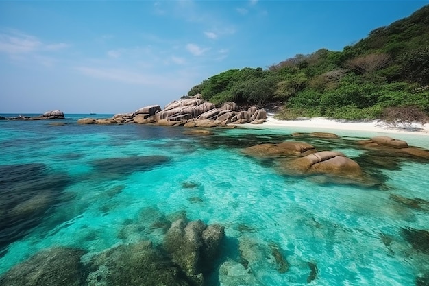 Îles paradisiaques tropicales d'eau de mer bleue et de sable blanc