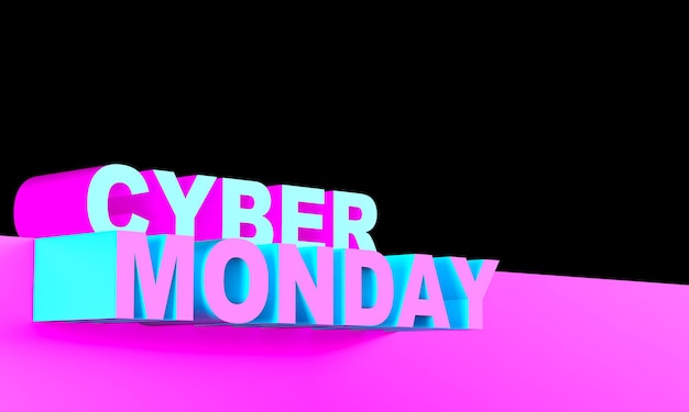 Photo lettrage bleu et violet du cyber lundi .3d render