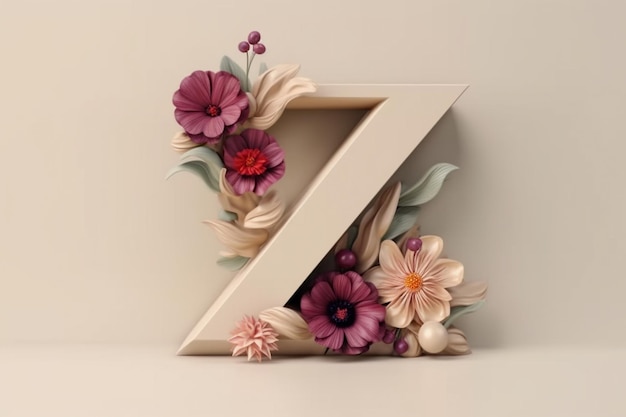 Lettre 3D avec fleurs Ai générative