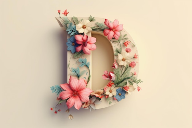 Lettre 3D avec fleurs Ai générative