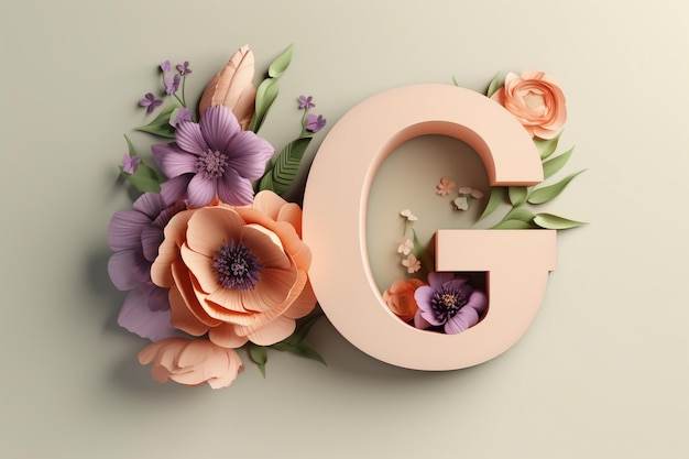 Lettre 3D avec fleurs Ai générative