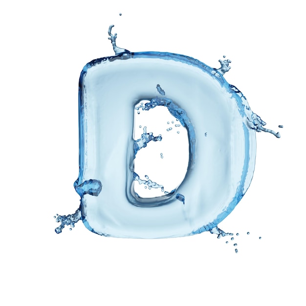 Photo lettre d alphabet bleu éclaboussé d'eau isolé sur fond blanc illustration de rendu 3d