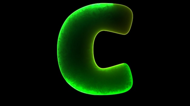 La lettre C de l'alphabet est en boucle. Effet néon. Fond noir.
