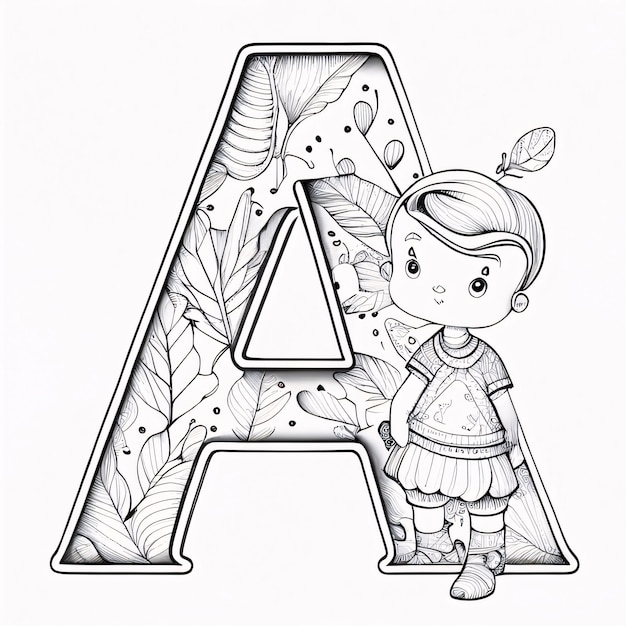 Photo lettre de l'alphabet a avec une jolie fille illustration vectorielle dessinée à la main pour livre à colorier