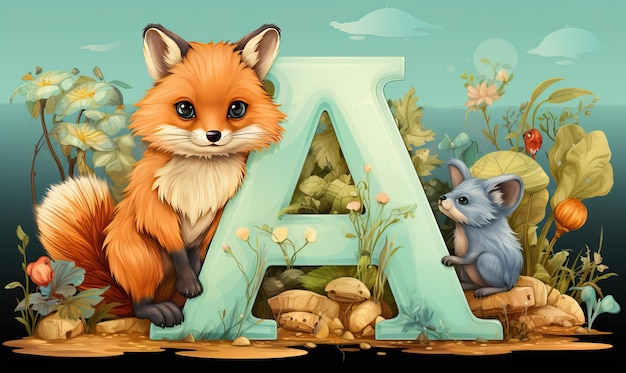 Photo une lettre de l'alphabet avec de mignons animaux focus doux sélectif