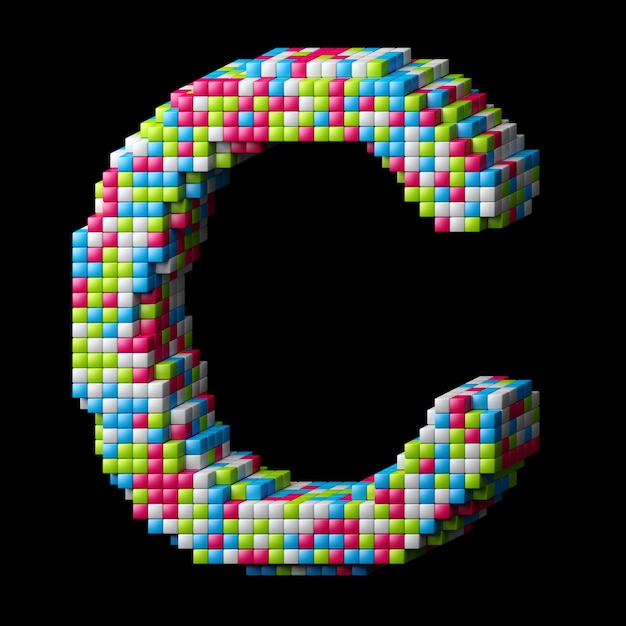 Lettre alphabet pixelisée 3d C