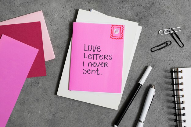 Une lettre d'amour avec une collection de papeterie romantique.
