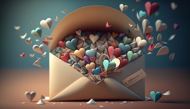 Lettre d'amour dans une enveloppe avec des coeurs Generative AI