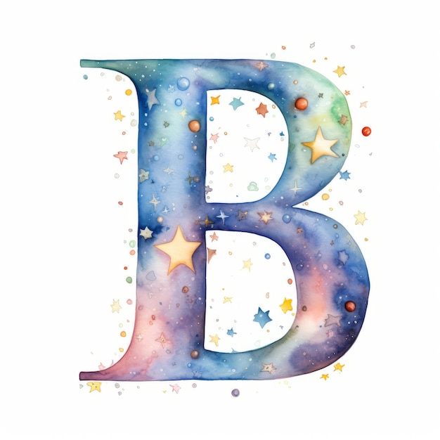 Lettre aquarelle B Alphabet aquarelle dessiné à la main avec des étoiles et des points