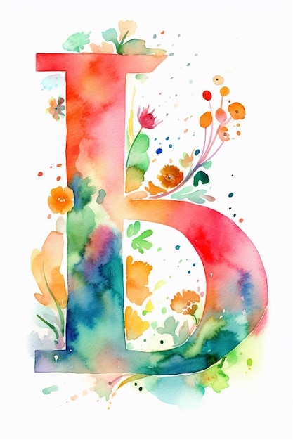 Une lettre aquarelle b avec des fleurs dessus