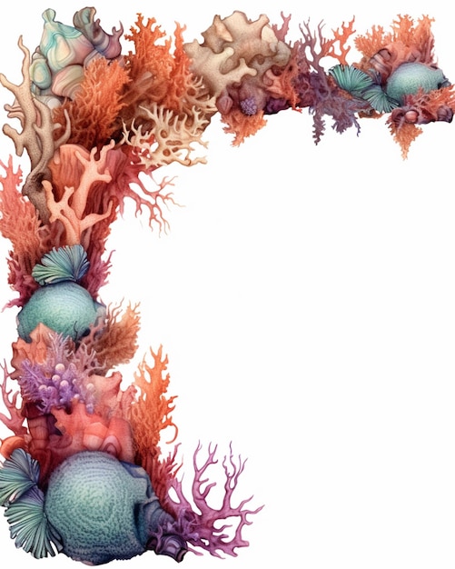Photo lettre arrafée faite de coraux et de vie marine sur un fond blanc