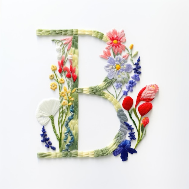 Photo la lettre b est décorée de fleurs et de papillons effet de broderie design floral