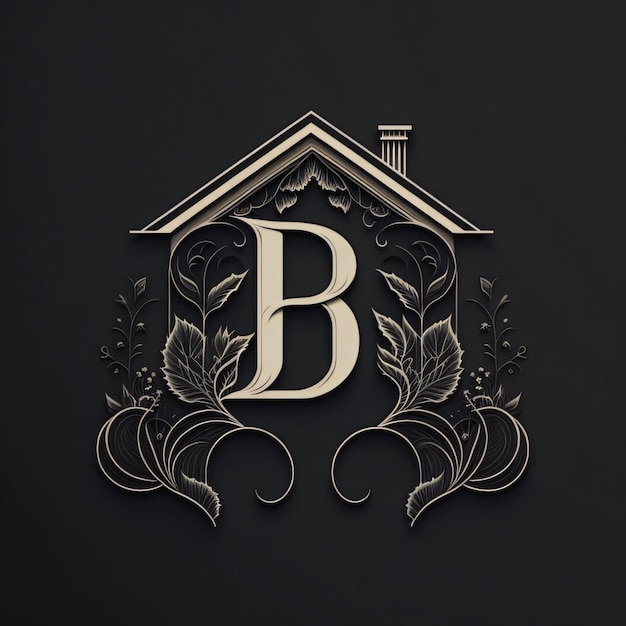 Photo la lettre b de luxe sous la forme d'une maison avec un motif floral
