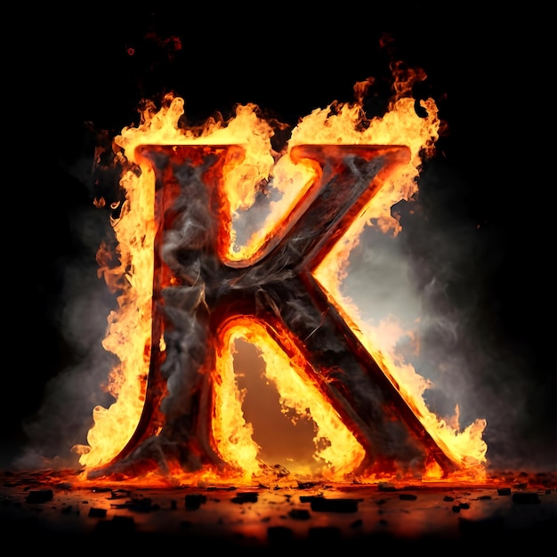 La lettre brûlante k sur un fond noir IA générative