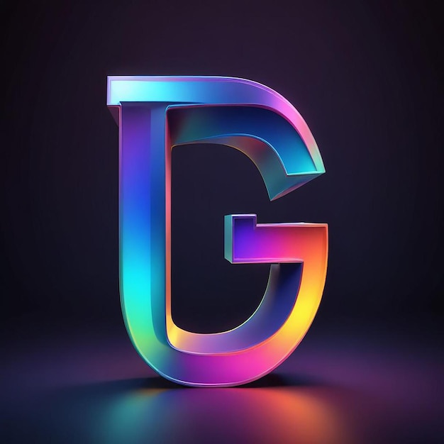 une lettre colorée g est éclairée dans une lumière colorée arc-en-ciel