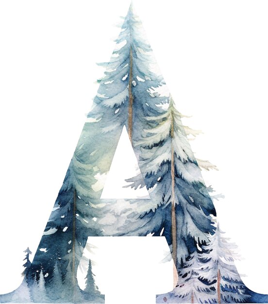 Lettre A décorée de flocons de neige aquarelle du pays des merveilles d'hiver isolée sur blanc