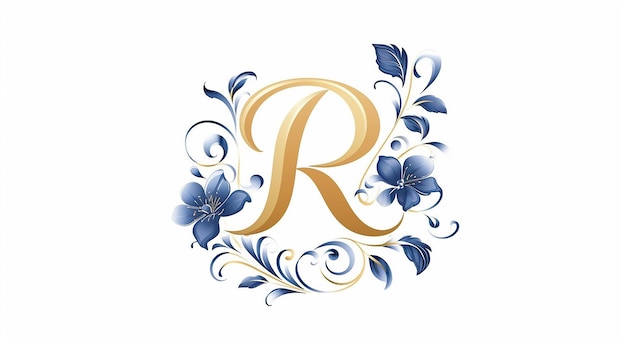 lettre dorée S logo générique design floral bleu marine sur fond blanc isolé