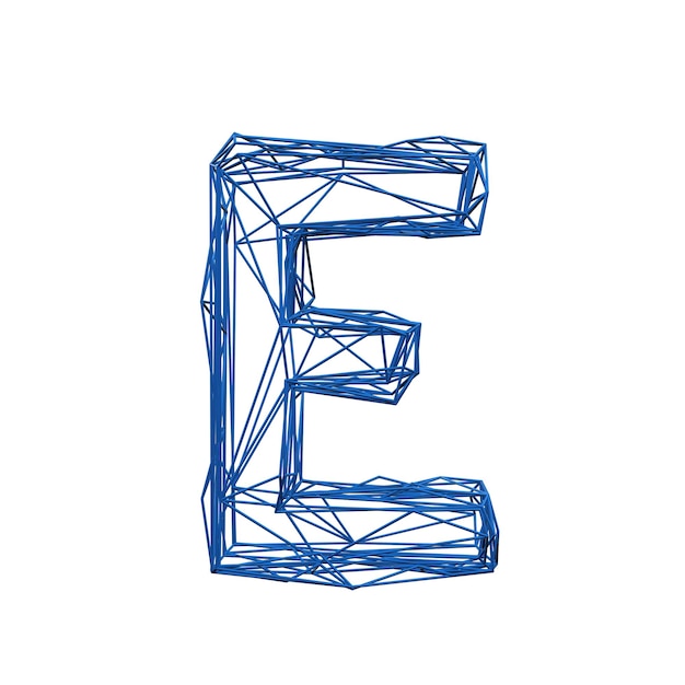 Lettre e wire frame low poly alphabet d rendu