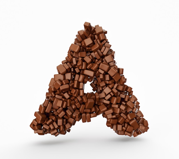 Lettre A faite de haricots enrobés de chocolat Bonbons au chocolat Lettre de l'Alphabet A 3d illustration