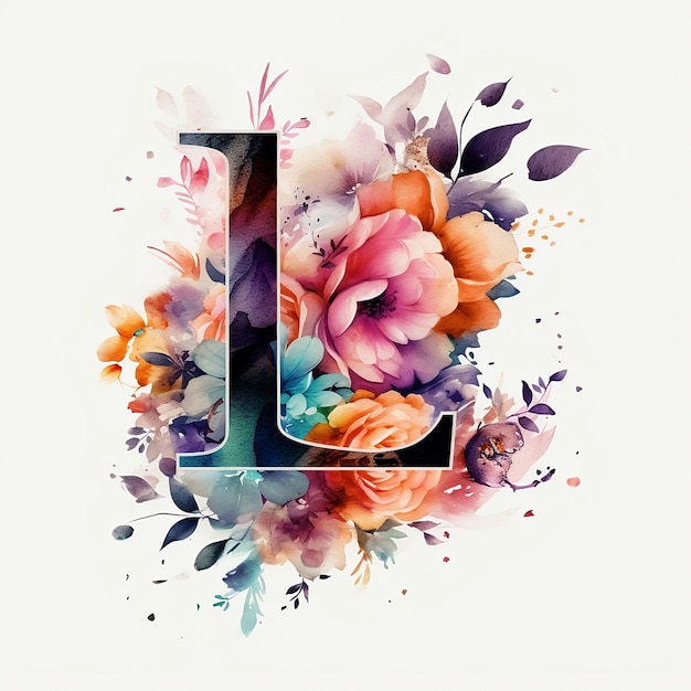 Une lettre florale aquarelle l avec des fleurs aquarelles.