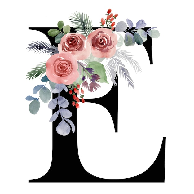 Photo lettre florale e avec des fleurs de noël